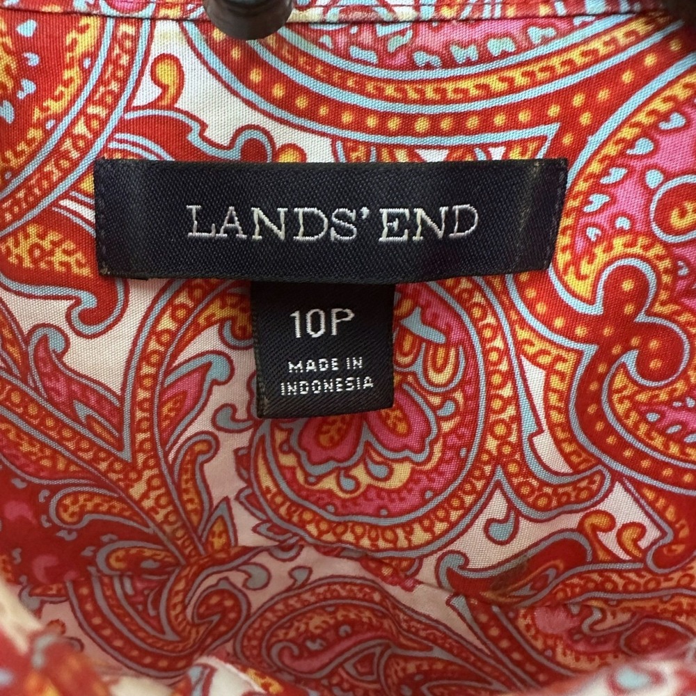 Lands End No Iron Boho Paisley Supima Cotton Button Down Shirt 10P Red Orange - Picture 4 of 10